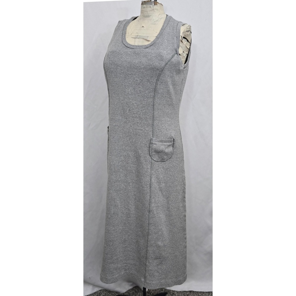 Vintage Lemi's Studio Made in USA Gray Cotton Midi Dress Sleeveless Pockets M